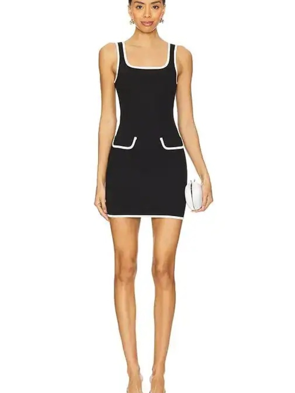 Sleeveless Black Mini Dress with White Trim